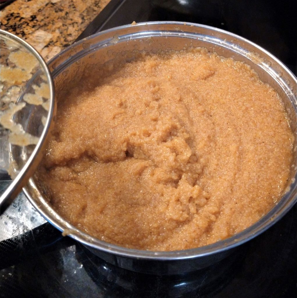 cooked cornmeal in a pot