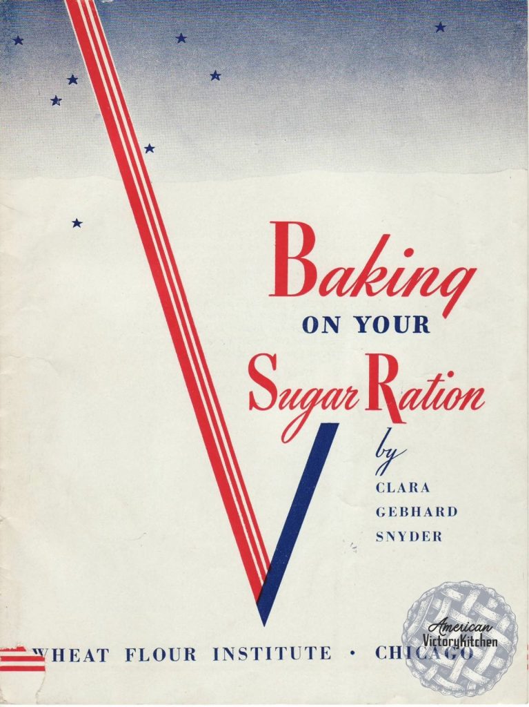 vintage cover for Baking on Your Sugar Ration by Clara Gebhard Snyder with a large V and tiny stars