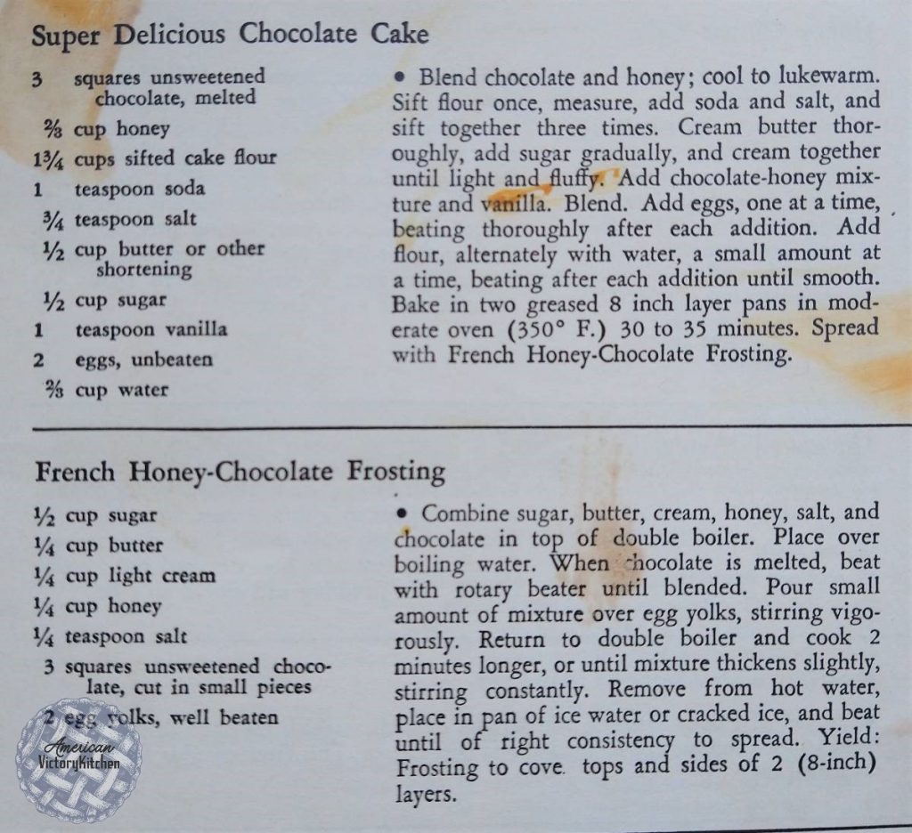 recipes for Super Delicious Chocolate cake using honey and French honey-chocolate frosting
