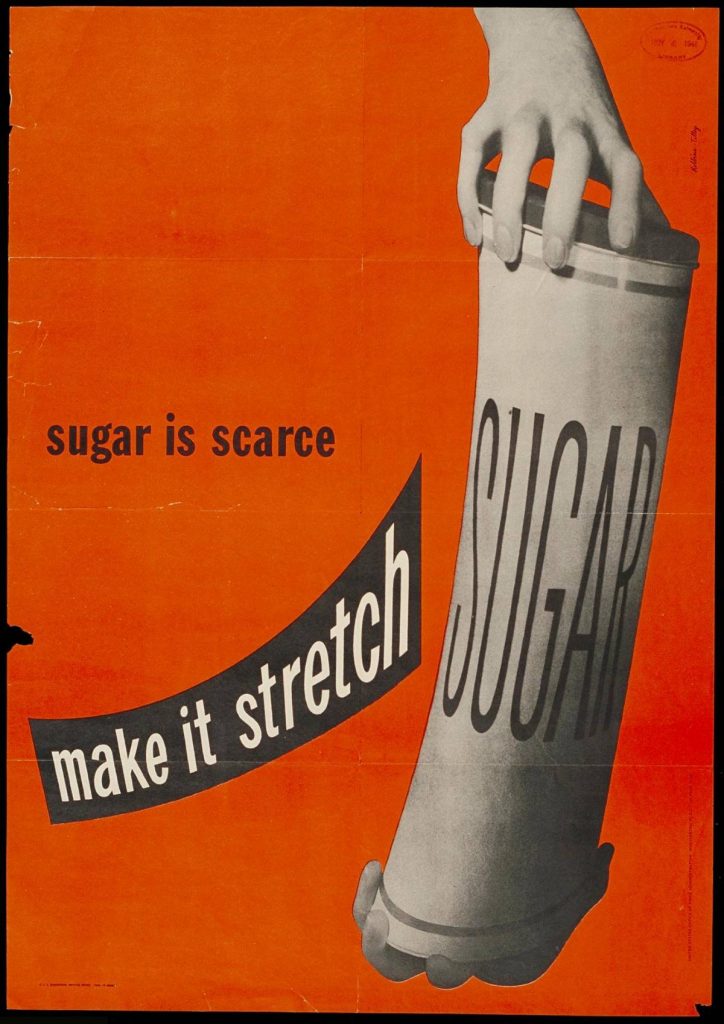 image of a sugar can being stretched with the words "sugar is scarce make it stretch" next to it