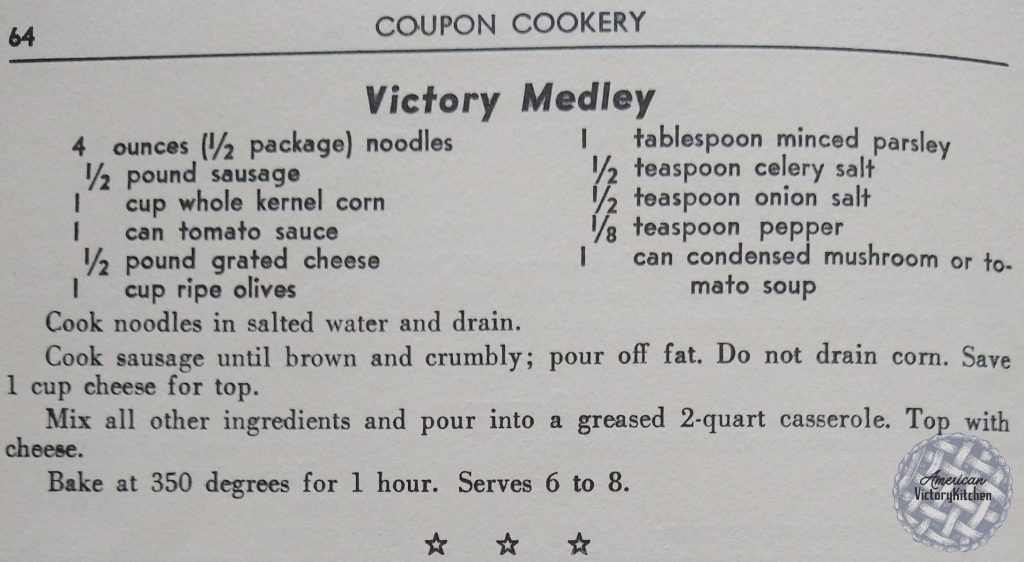 image of original recipe for Victory Medley