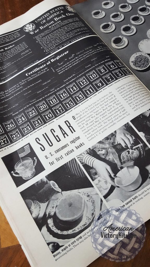vintage black and white ad about sugar rationing showcasing War Ration Book One