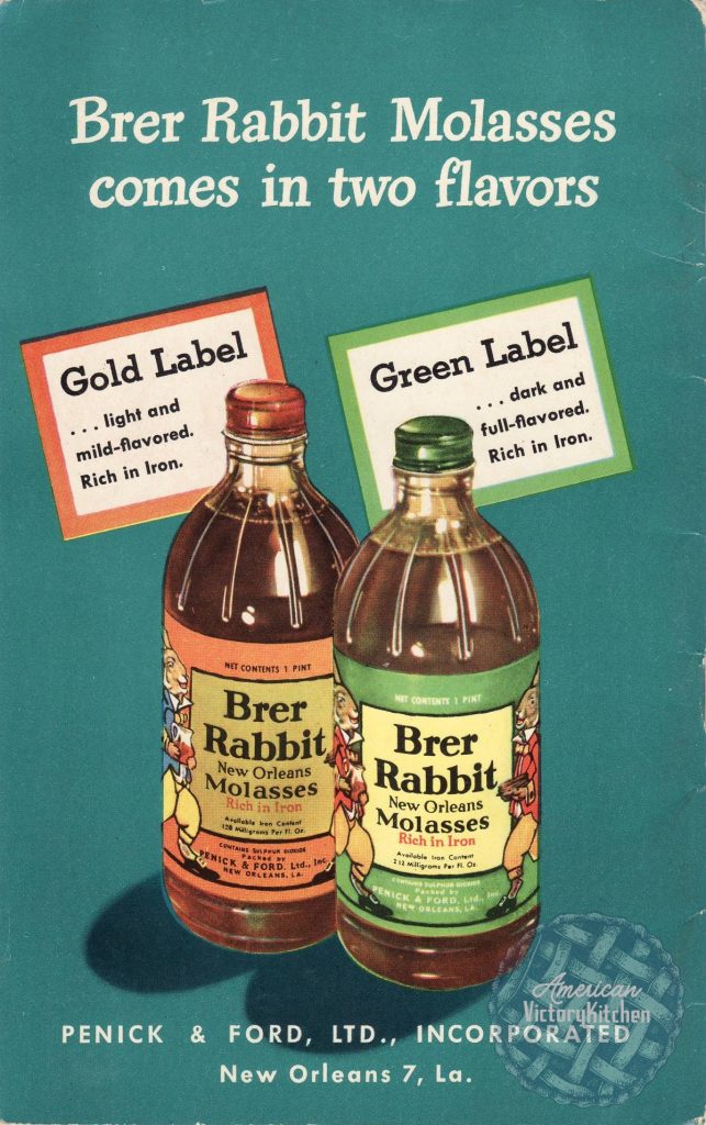 vintage ad for Brer Rabbit New Orleans molasses in two glass bottles